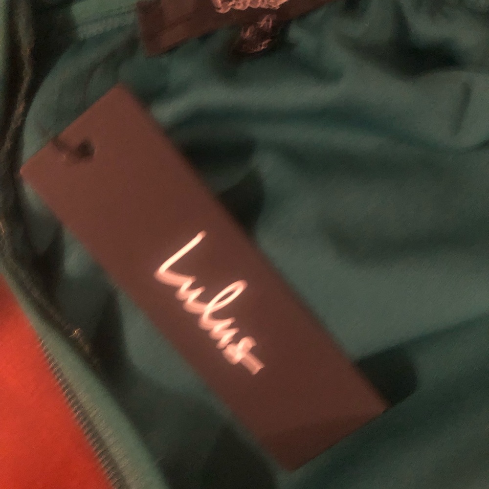 Lulu's Teal Green Lace Plunge Mini Dress - Picture 10 of 11